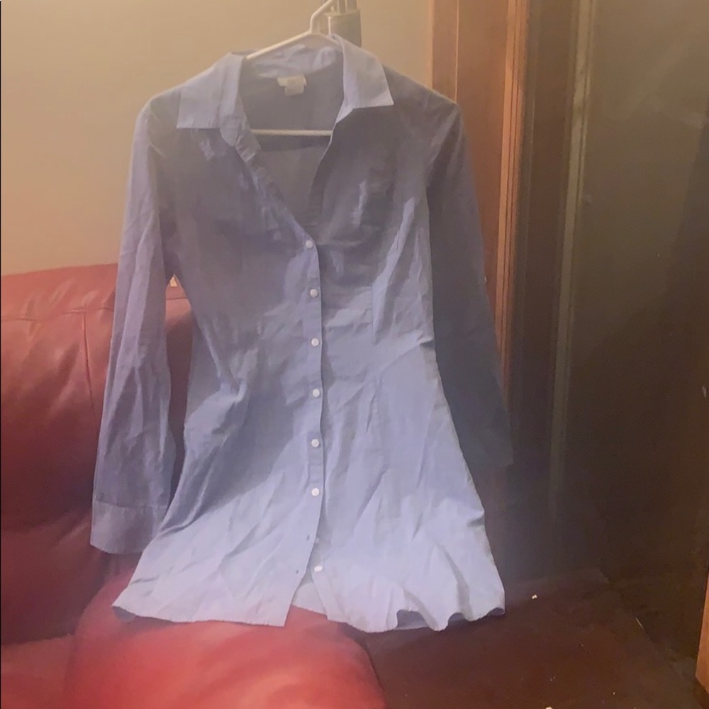 Long sleeved collared blue dress